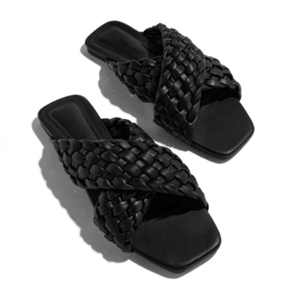 RESTOCK! Criss Cross Braided Slide Sandals - Black - Picture 4 of 6